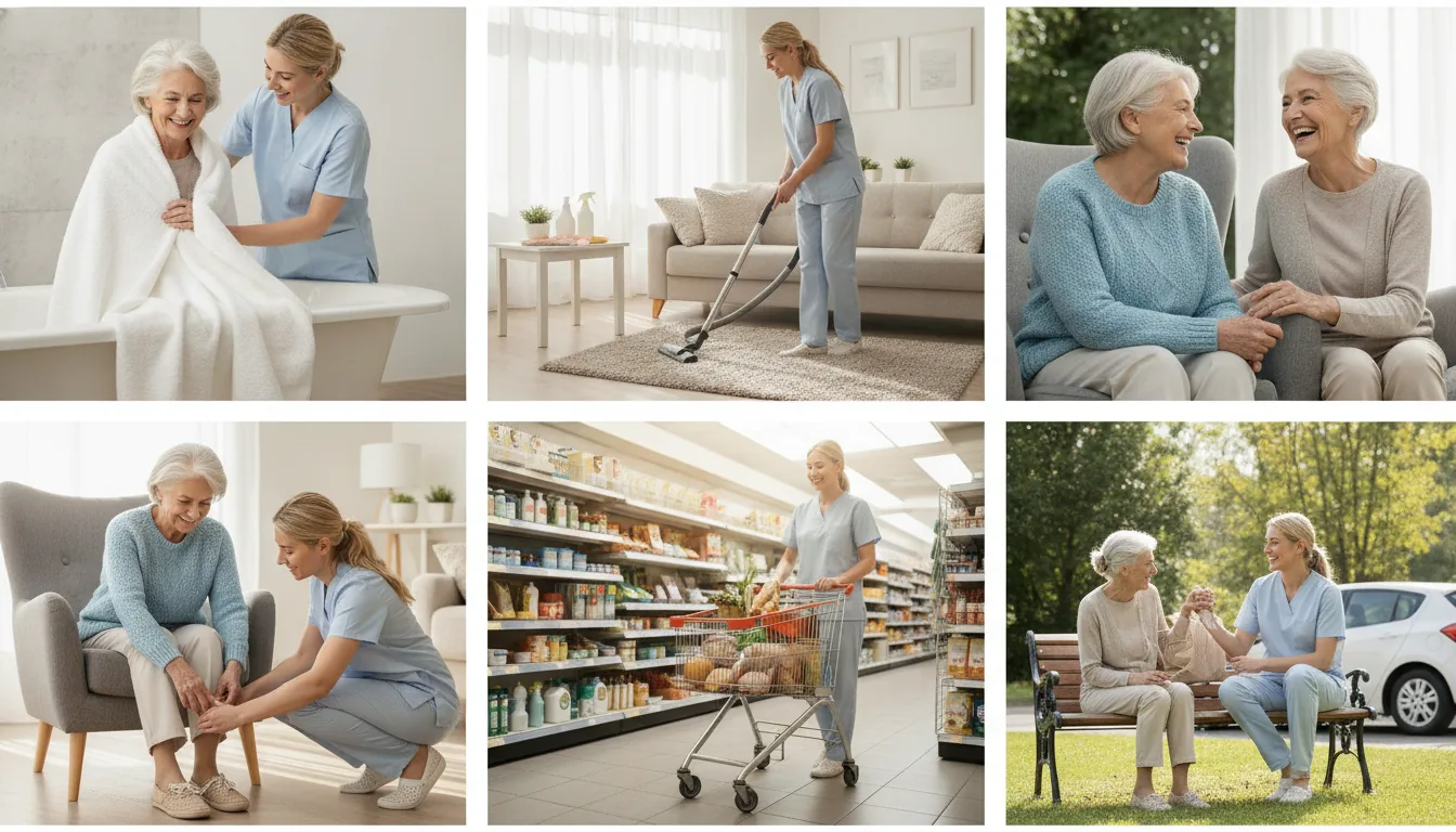 A Synergy HomeCare caregiver helping a senior with fall and injury prevention and wellness at home.