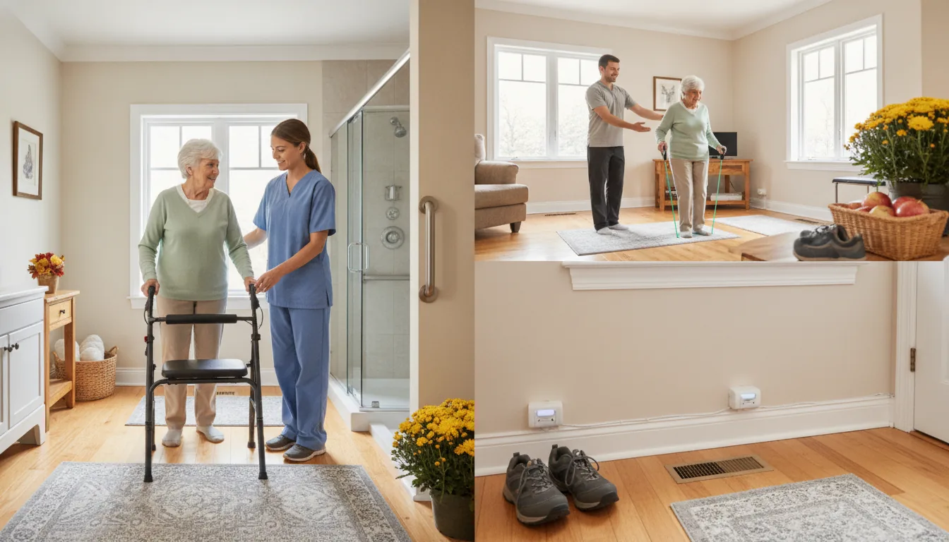 A caregiver supporting fall and injury prevention at home